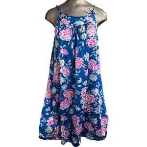 Vintage 70s Floral Blue and Pink Nightie Slip Dress - Medium